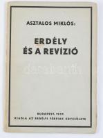 Asztalos Miklós: Erdély és a revízió. Erdélyi Férfiak Egyesülete Jancsó Benedek Társaságának kiadványai 17. Bp., 1933, Erdélyi Férfiak Egyesülete, 42 p. Kiadói papírborítóban, foltos.