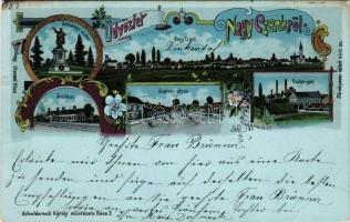 1899 Nagycenk, Nagy-Czenk, Zinkendorf; Széchenyi szobor, indóház, vasútállomás, Soproni utca, Cukorg...