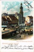1899 Sopron, Üdvözlet a soproni vásárról. Piac, Karl Pollak standja / Gruss vom Oedenburger Jahrmark...