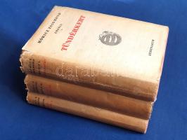 Móricz Zsigmond:  Erdély-trilógia. Tündérkert - A nagy fejedelem - A nap árnyéka. [Teljes mű három kötetben.] Budapest, (1943). Athenaeum Rt. (ny.) [4] + 468 p.; [4] + 466 p.; [4] + 353 + [1] p. Móricz Zsigmond történelmi regénytrilógiája a XX. század első felének jelentős irodalmi teljesítménye. A regények első kiadásai 1922-ben, 1927-ben és 1934-ben jelentek meg, trilógiaként 1935-től forgalmazta a művet Móricz kiadója, az Athenaeum. Példányunk az 1943. évi kiadásból származik. Mindhárom kötet címlapján és az azt követő levélen régi tulajdonosi bélyegzés. Poss.: Sárdi Ferenc okleveles mérnök, út- és mélyépítő vállalkozó. Egységes, aranyozott kiadói félvászon kötésben, egységes, illusztrált, enyhén foltos kiadói védőborítóban, enyhén foltos lapszélekkel. Jó példány.