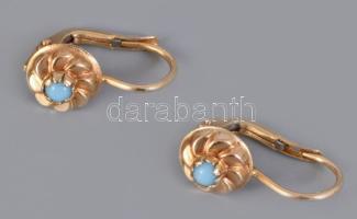 Arany (Au) fülbevaló pár, türkizzel, olasz, fémjel nélkül, bruttó 1,96g