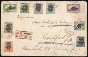1920 Ajánlott levél 8 db Búzakalász és 1 db Búzakalász portó bélyeggel Frankfurtba / Cover with 9 st...