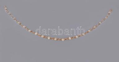 Arany (Au) nyaklánc barokk gyöngyökkel, javított, 1872-1937 közötti fémjel, 14 karátos arany, h: 40 cm, bruttó 3,25g