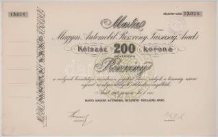 1913. Arad "Martal Magyar Automobil Részvénytársaság" részvénye 200K-ról, szárazpecséttel,...
