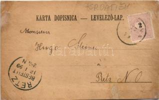 1899 Kutina, Kirchengasse, Schloss, Hotel Kaiser, Post und Telegrafenamt / utca, kastély, posta és t...