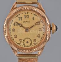 Részben arany (Au) karóra, tokja 14 k arany, szíja részben arany, bruttó 14g