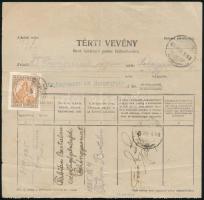 1925 Tértivevény Koronás Madonna 2.500K bérmentesítéssel / Receipt with 2.500K franking "FEHÉRG...