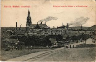 Diósgyőr (Miskolc), látkép az új templommal, vasgyár. Grünwald Ignác kiadása (gyűrődések / creases)