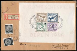 1936 Ajánlott levél Olimpia blokkal / Registered cpver with Olympiad block