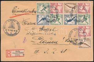 1936 Ajánlott levél 10 db Olimpia bélyeggel, alkalmi ragjeggyel / Registered cover with 10 Olympiad ...