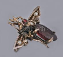 Ezüst (Ag) méh alakú kis bross, kő berakásokkal, bruttó 1,98g