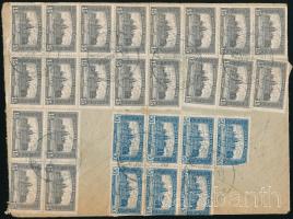 1923 Kétszer felhasznált boríték: Budapestről 3 bélyeggel Kemecsére, onnan 27 db bélyeggel Budapestre / Envelope used twice