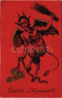 1928 Üdvözlet a Krampusstól! / Krampus greeting art postcard (EB)