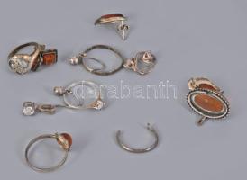 Vegyes ezüst (Ag) ékszer tétel, közte sérültek, kőberakással, borostyán berakással, bruttó 19,1g