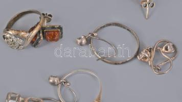 Vegyes ezüst (Ag) ékszer tétel, közte sérültek, kőberakással, borostyán berakással, bruttó 19,1g