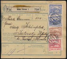 1919 Csomagszállító 5 db csehszlovák bélyeggel "MORAVSKA OSTRAVA" Sátoraljaújhelyre, csehs...