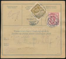 1919 Csomagszállító 5 db csehszlovák bélyeggel "MORAVSKA OSTRAVA" Sátoraljaújhelyre, csehs...