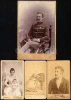 cca 1865-1900 Vegyes keményhátú fotó tétel, 4 db, közte katonaportré, 10,5×6,5 és 16,5×10,5 cm