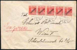 1918 Expressz levél Bécsbe 5 db bélyeggel (hátoldalon további 5 db kezeletlen bélyeggel) / Express c...