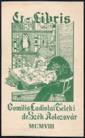Ex libris Comilis Ladislai Telei de Szék Kolozsvár, MCMVIII (1908). Klisényomat, papír, jelzés nélkü...