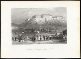 William Henry Bartlett (1809-1854) - Edward Brandard (1819-1898): Pesti zarándokok felvonulása (Procession of Hungarian Pilgrims, Pesth). Acélmetszet, papír, jelzett a metszeten, 12x18 cm
