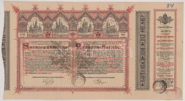 1886. Budapest "Egyházi Műemlék Alap" sorsjegykölcsön 5Ft-ról a lipótvárosi bazilika felépítésére és egyházi műemlékek fenntartására, bélyegzésekkel T:F szép papír