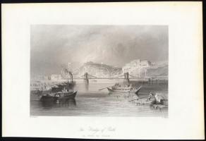 William Henry Bartlett (1809-1854) - Robert Wallis (1794-1878): A Lánchíd Pest és Buda között (The Bridge of Pesth). Acélmetszet, papír, jelzett a metszeten, 12x18 cm