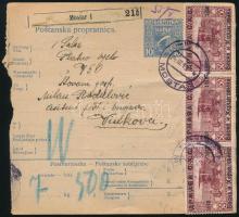 1919 Csomagszállító 6 db bélyeggel / Parcel card with 6 stamps "MOSTAR" - Vinkovci