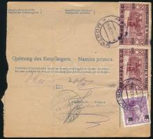 1919 Csomagszállító 6 db bélyeggel / Parcel card with 6 stamps "MOSTAR" - Vinkovci