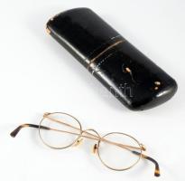 Régi, drótkeretes szemüveg, tokkal