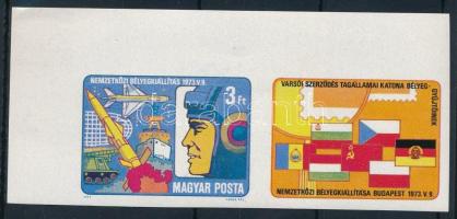 1973 Katonai bélyeggyűjtők nemzetközi kiállítása vágott ívszéli szelvényes bélyeg (saroktörés / folded corner)