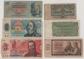 Csehszlovákia 1960. 10K "E" + 1961. 3K + 1961. 5K + 1970. 20K + 1987. 50K + 1988. 20K T:F,VG Czechoslovakia 1960. 10 Korún "E" + 1961. 3 Koruny + 1961. 5 Korún + 1970. 20 Korun + 1987. 50 Korún + 1988. 20 Korun C:F,VG
