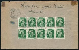 1945 Levél 10 x 1P hátoldali bérmentesítéssel, "TISZAFÖLDVÁR-ÓSZÖLLŐ" mozgóposta bélyegzéssel Budapestre