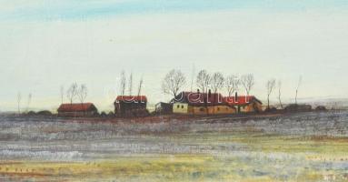 Kurucz D. István (1914-1996): Tanya. Olaj, vászon, jelezve jobbra lent, fakeretben, 40x81 cm