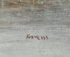 Kurucz D. István (1914-1996): Tanya. Olaj, vászon, jelezve jobbra lent, fakeretben, 40x81 cm