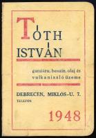 1948 Debrecen, Tóth István gumiáru, benzin, olaj és vulkanizáló üzeme kártyanaptár