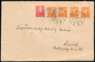 1937 Távolsági levél 5 db Arcképek bélyeggel bérmentesítve, "SOPRON" - "SIÓFOK" (hajtott / folded)