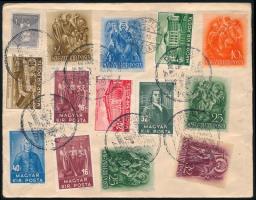 1938 Levél a hátoldalon 14 db bélyeggel és "KASSA VISSZATÉRT" bélyegzésekkel, Budapestre