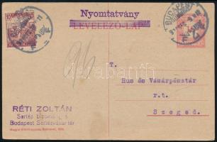 1920 Reklámos levelezőlap nyomtatványként felhasználva, "BUDAPEST"
