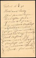 1893 gróf Erdődy Jenny saját kezűleg írt, német nyelvű levele, "Herr von Csécsy" megszólítással, 4 beírt oldal