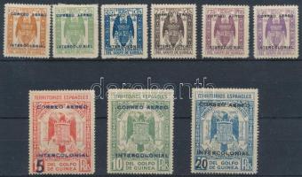 Territorios Espanoles del Golfo de Guinea 9 darabos okmánybélyeg sorozat CORREO AEREO INTERCOLONIAL felülnyomással