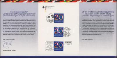 2009 A magyar-osztrák határnyitás 20. évfordulója 2 db magyar és 2 NSZK emléklap, magyar, német és osztrák bélyegekkel