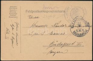 1916 Tábori posta levelezőlap / Field postcard "S.M.S. MONARCH" + "ASPERN"