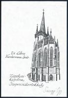 Somogyi Győző (1946-): Zápolyai-kápolna, Szepescsütörtökhely, ex libris Kundermann Jenő, klisényomat, papír, jelzett, 12x8,5 cm