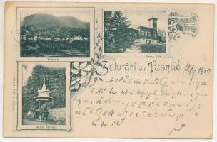 1900 Tusnádfürdő, Baile Tusnad; Mikes-forrás, Emma villa. Adler A. felvétele, szecessziós-virágos keret / spa, mineral spring source, villa. Art Nouveau, floral (EK)