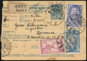 1920 Csomagszállító 3 db bélyeggel / Parcel card "ZAGREB"
