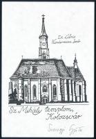 Somogyi Győző (1946-): Sz. Mihály templom, Kolozsvár, ex libris Kundermann Jenő, klisényomat, papír, jelzett, 10x9 cm
