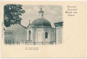 Lugos, Lugoj; Szent István kápolna, Südungarn politikai lap szerkesztősége. Weisz és Sziklai kiadása / Sct. Stefani Kapelle / chapel, Hungarian political newspaper's editorial office