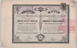 1897. Budapest "Magyar Vasuti Forgalmi Részvénytársaság" részvénye 200K-ról, szelvényekkel...