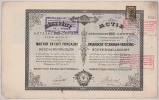 1897. Budapest "Magyar Vasuti Forgalmi Részvénytársaság" részvénye 200K-ról, szelvényekkel...
